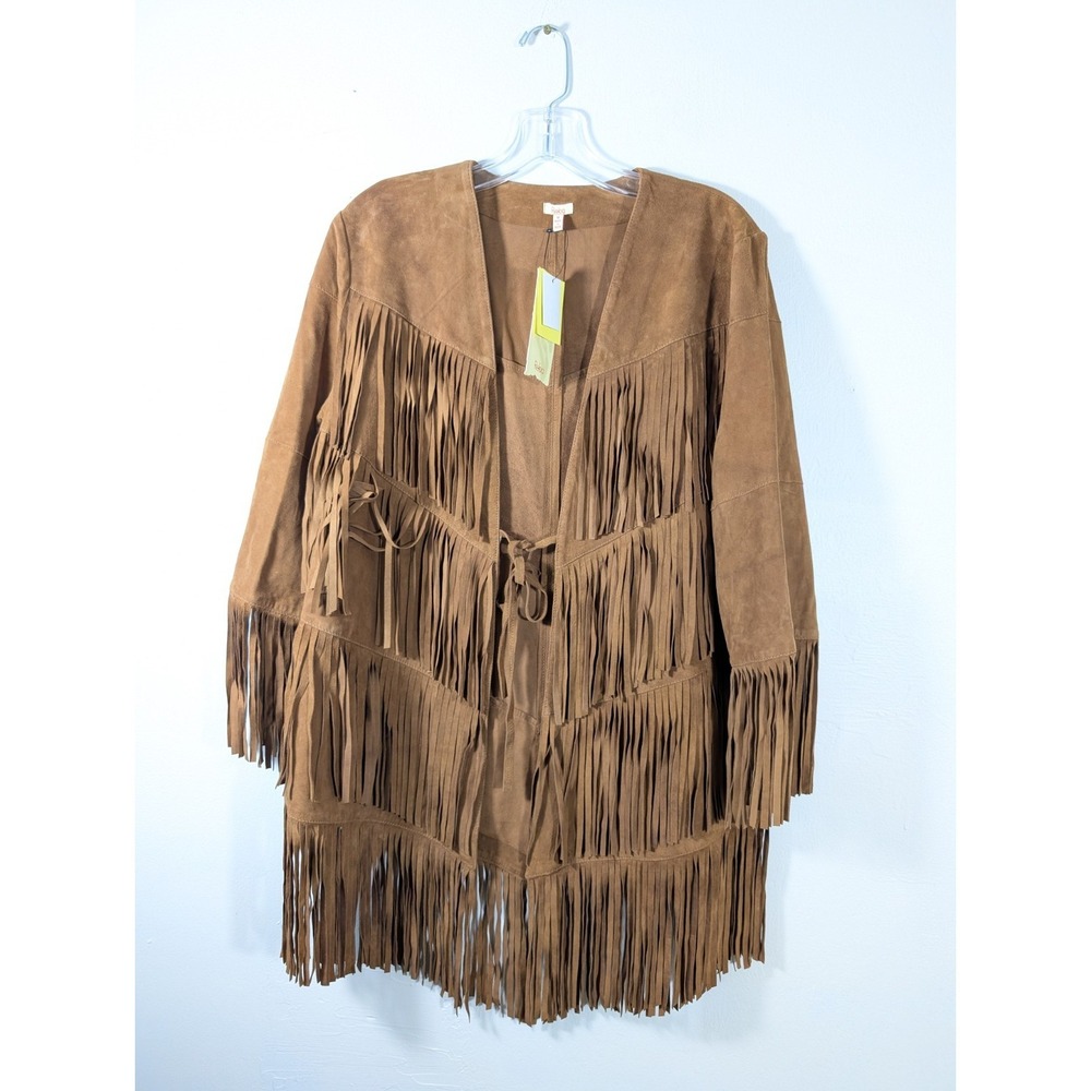Reba Autumn Suede Leather Western Jacket With Fringe Tie Front Size Medium New